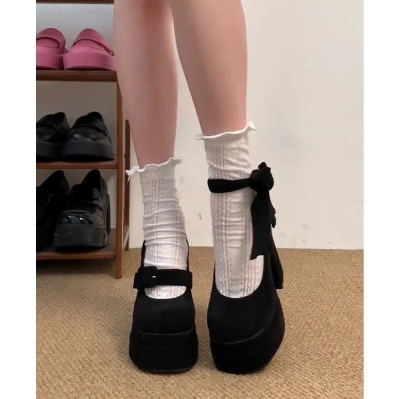 Big Sale Original Lolita Lace Bow Ballet Round Toe Low Heel Lolita Small Leather Shoes Jk Princess - Image 5